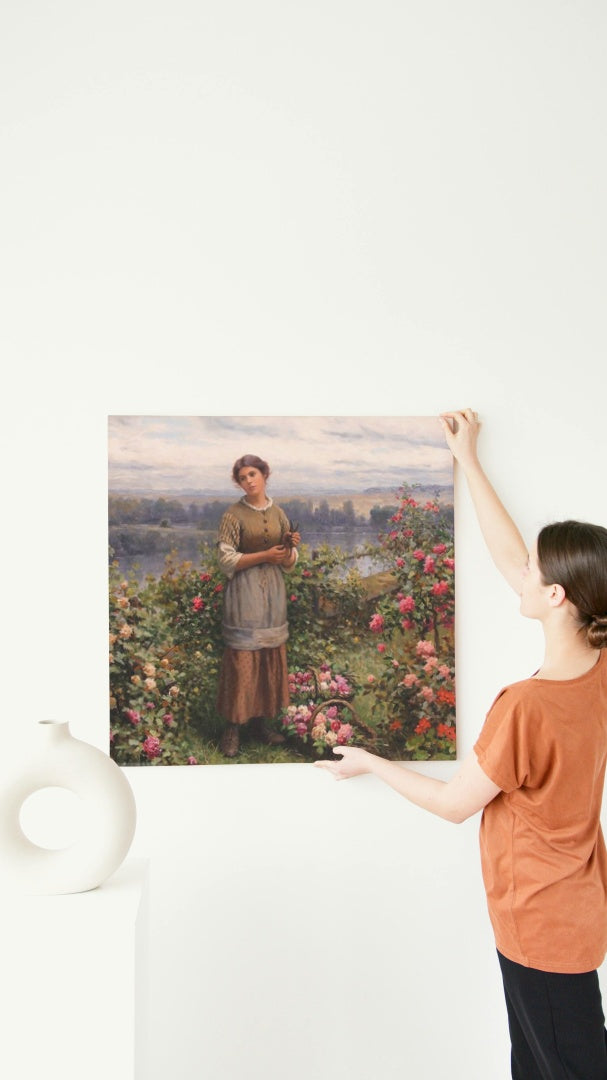 Julia Gathering Roses by Daniel Ridgway Knight Realism Art dated 1900