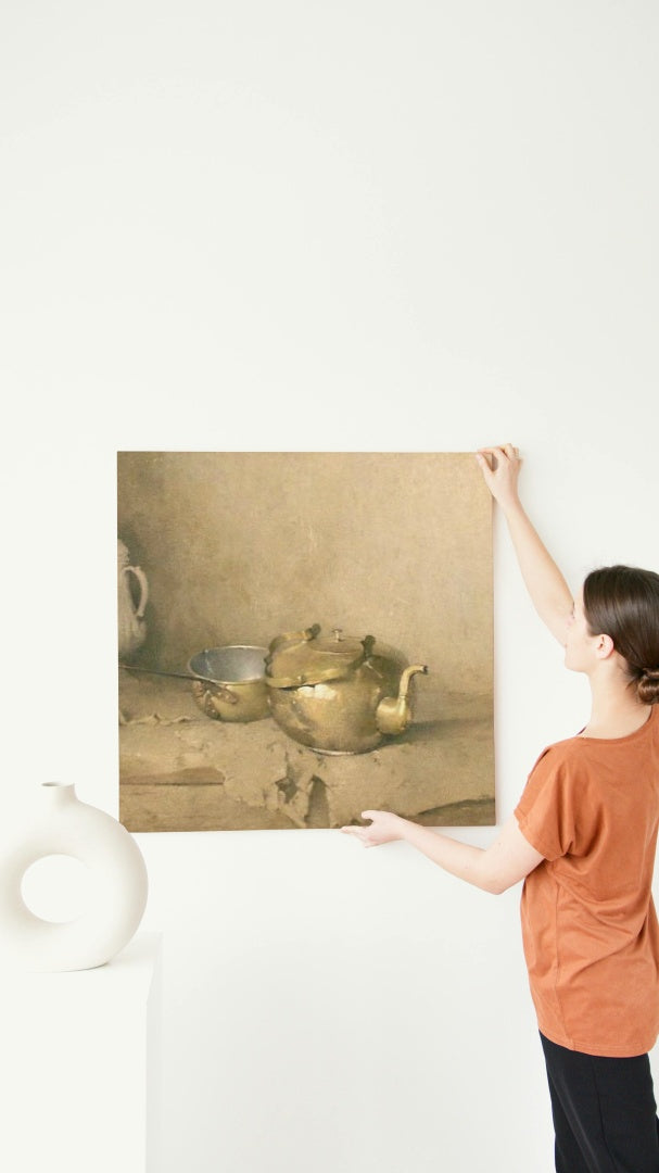 Brass Kettle with Porcelain Coffee Pot by Emil Carlsen Realism Art dated 1910