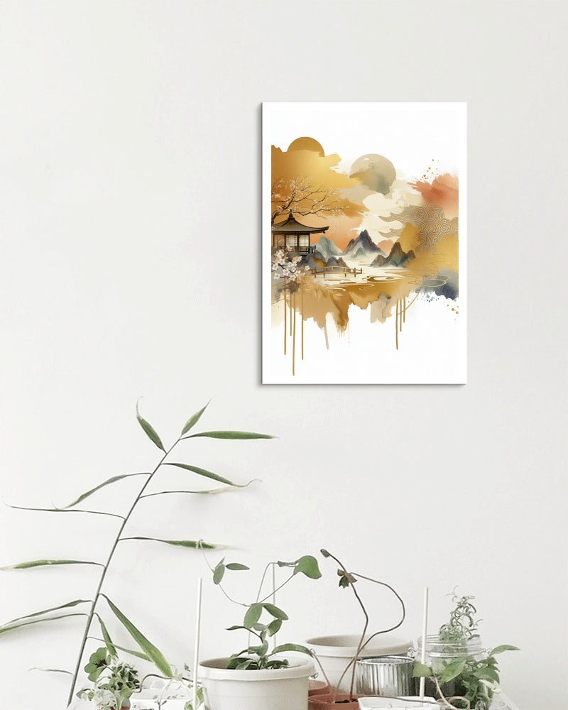 Aureate Nalin Radiance: Modern Japanese Watercolor Art