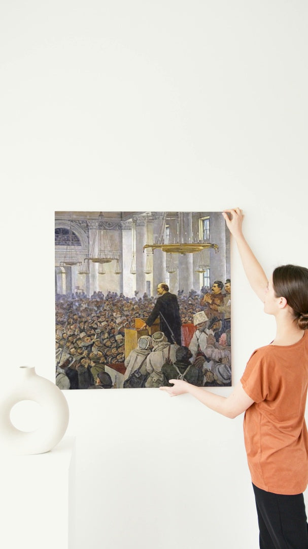 The first speech of Vladimir Lenin in the Smolny. Late version of the picture in 1927 by Konstantin Yuon Socialist Realism Art dated 1935