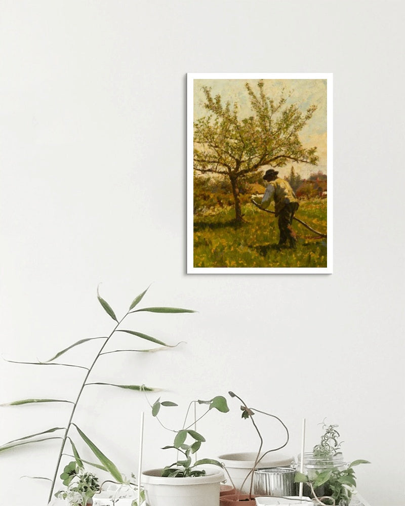 A Man Scything in an Orchard by James Charles Impressionism Art