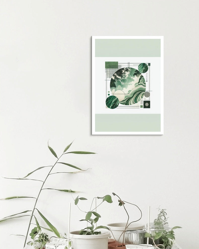 Verdantis Nihonensis: Lush Green Marble Japanese Watercolor