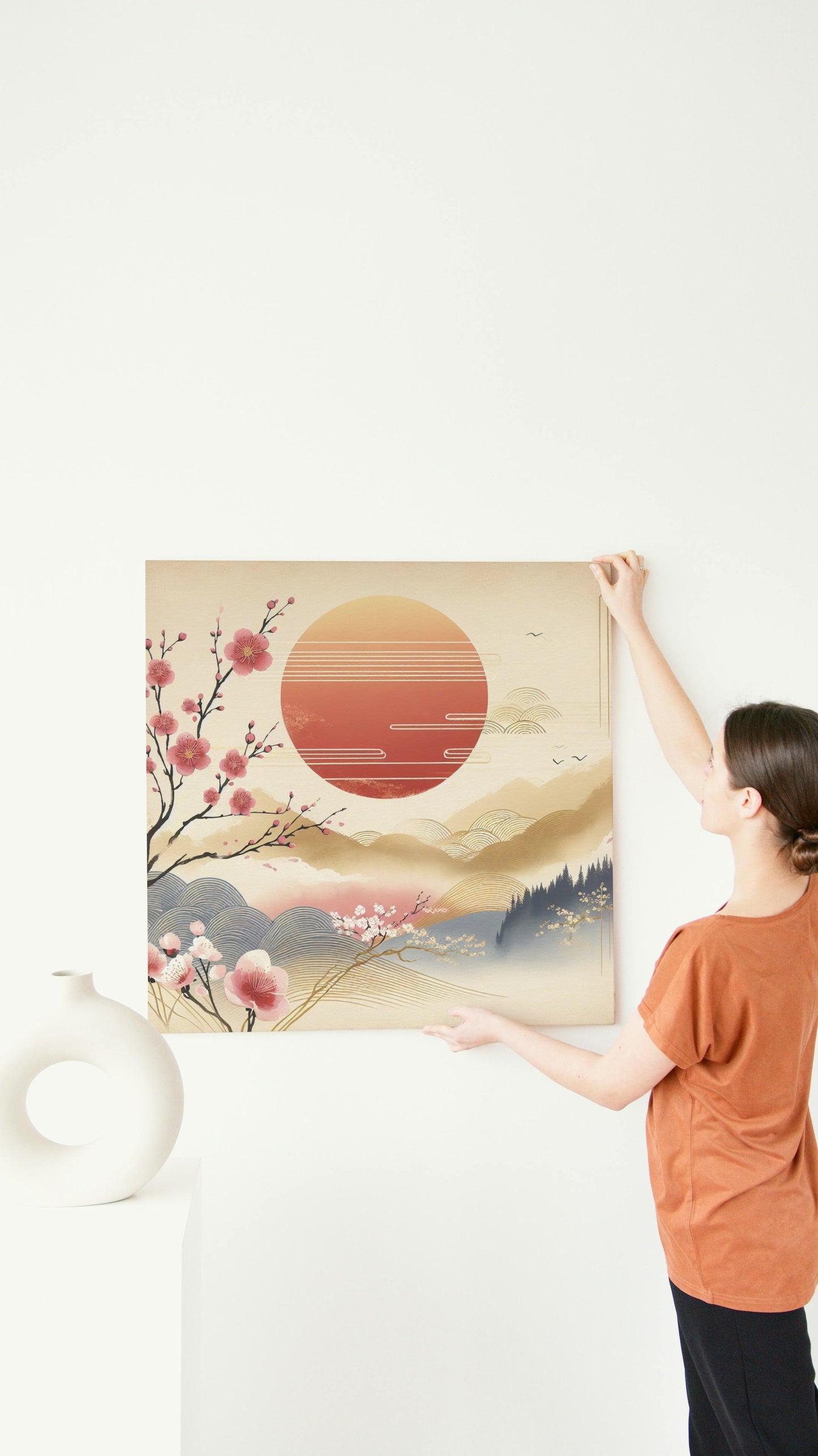 Radiant Aabhasa Sakura: Japanese Watercolor Art with Luminous Sun