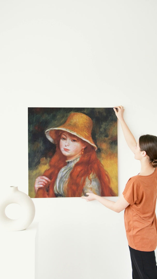 Young Girl in a Straw Hat by Pierre-Auguste Renoir Impressionism Art dated 1884