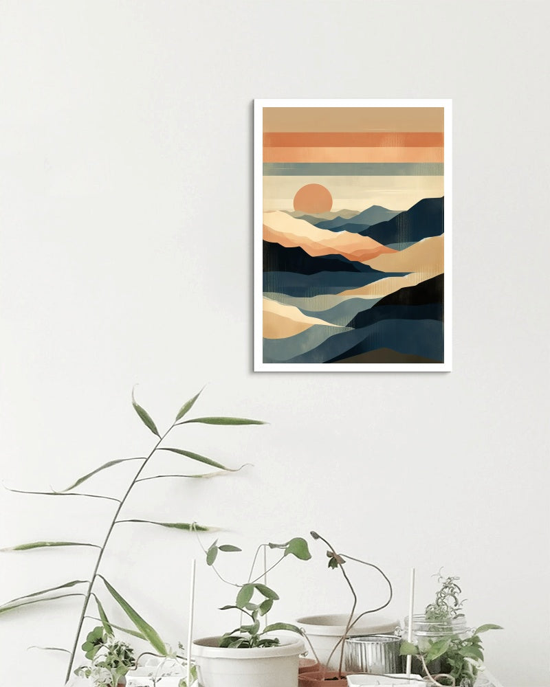 Seraphic Aranya Landscape Oilpainting: Modern Beige, Navy & Orange Hues