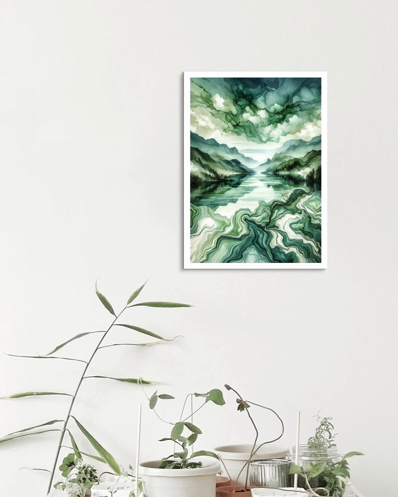 Verdant Atrinika Panorama: Opulent Modern Watercolor Landscape Art