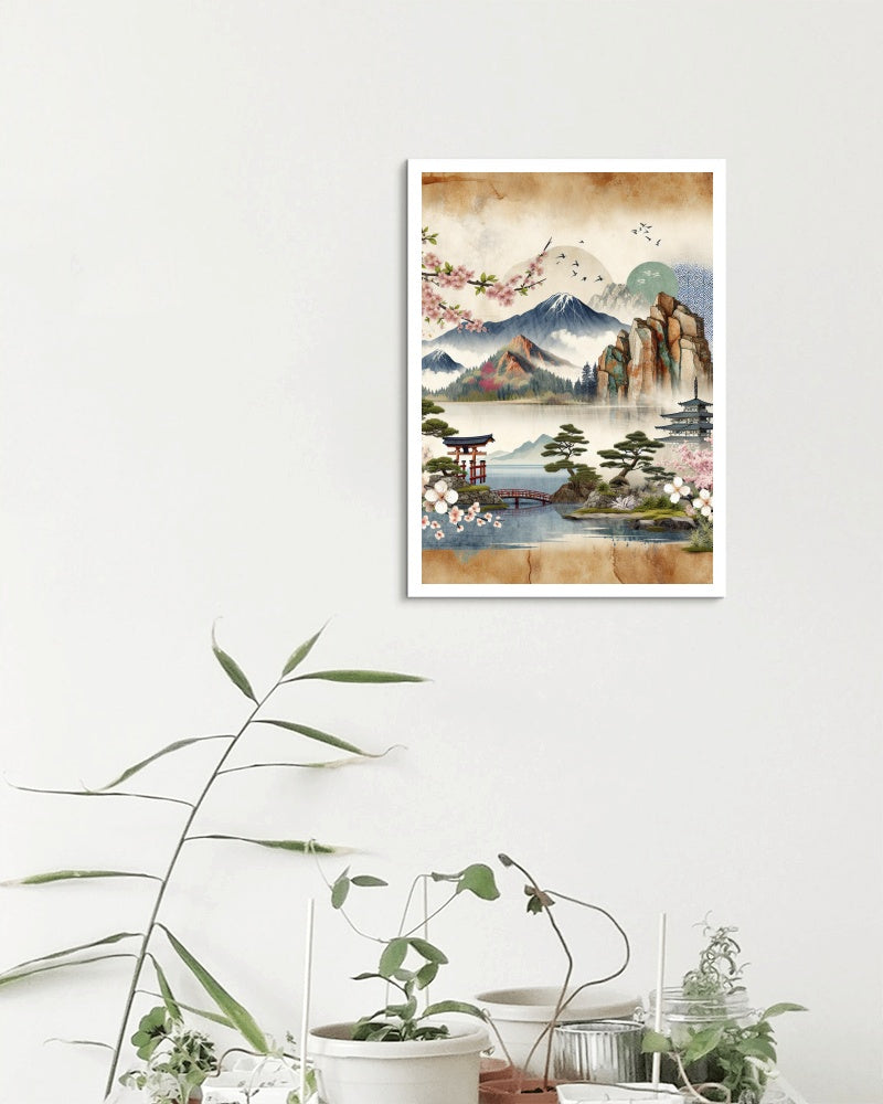 Seraphic Ananda Watercolor: Modern Japanese Art with Natural Sandstone Texture