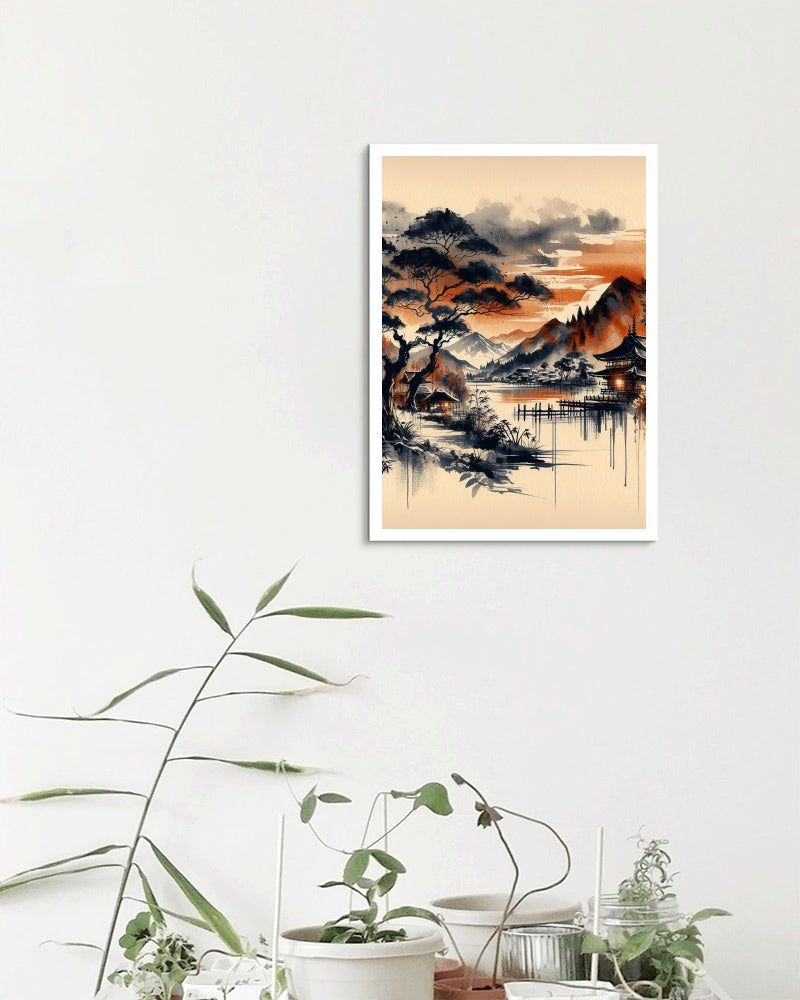 Aurantiaco Nigrum Elysium - Modern Japanese Watercolor Art