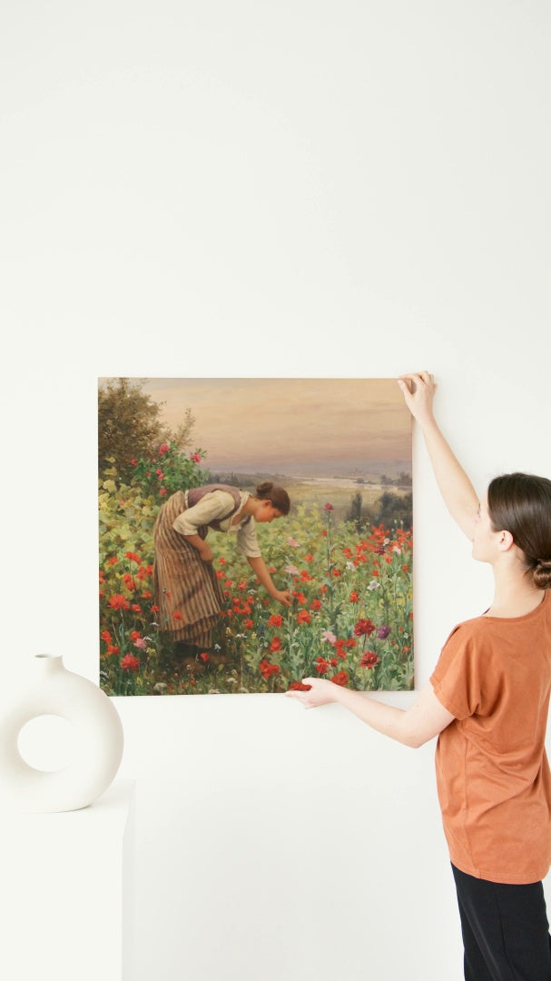 Girl Picking Poppies by Daniel Ridgway Knight Realism Art dated 1898