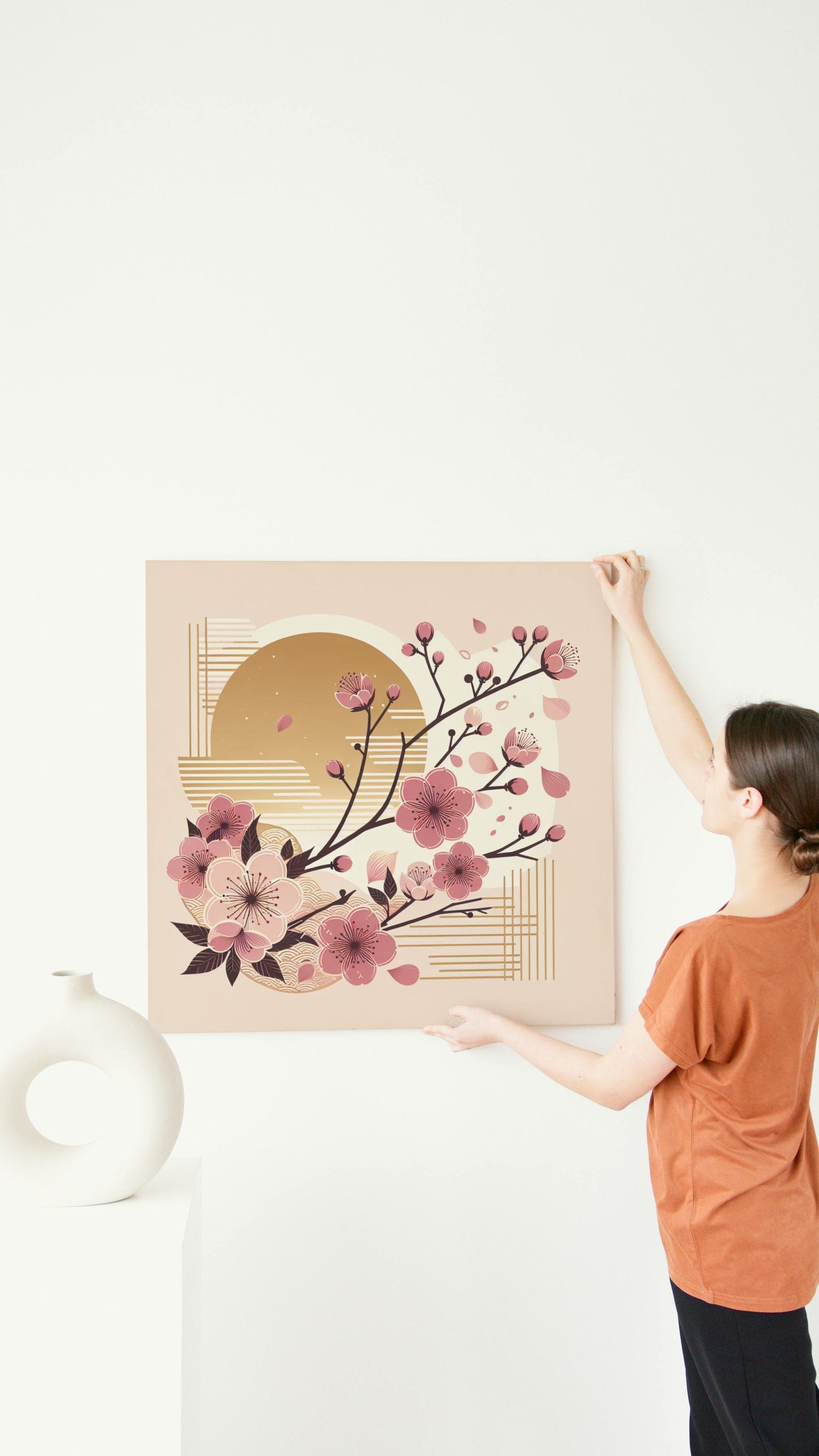 Auroralis Sakura: Resplendent Japanese Art with Ethereal Cherry Blossoms and Gilded Sun