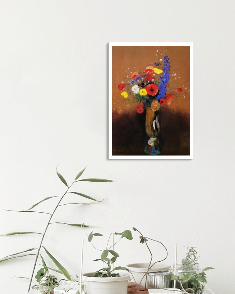 Wild flowers in a Long-necked Vase by Odilon Redon Realism Art dated 1912