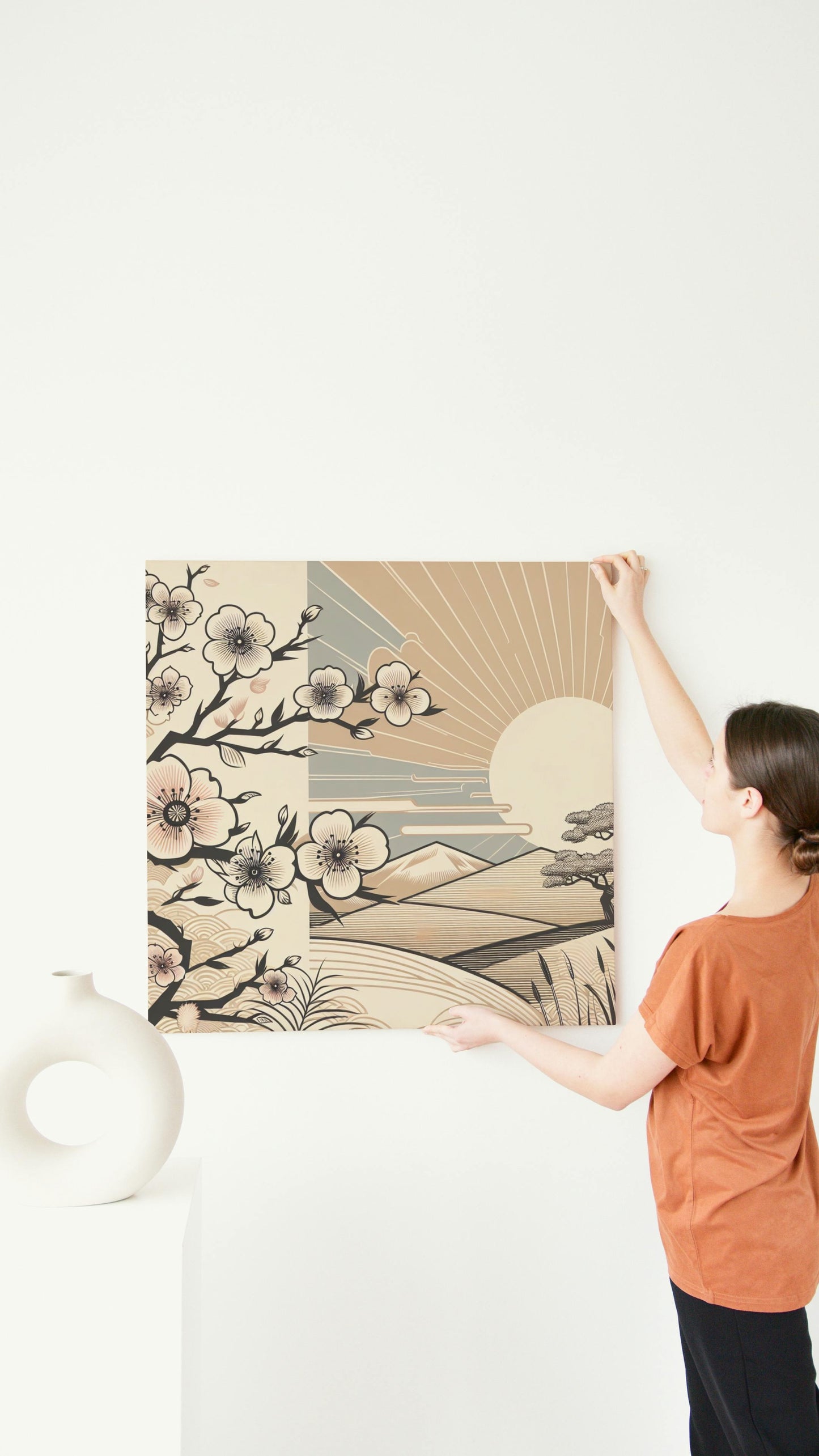 Ambara Serene Sakura: Luminescent Japanese Sunrise Canvas