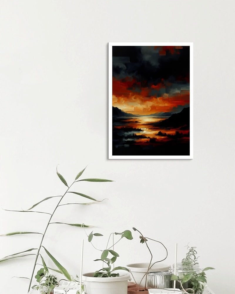 Aurantiaco Noctis Vastitas - Enigmatic Deep Orange Black Landscape Oilpainting Art