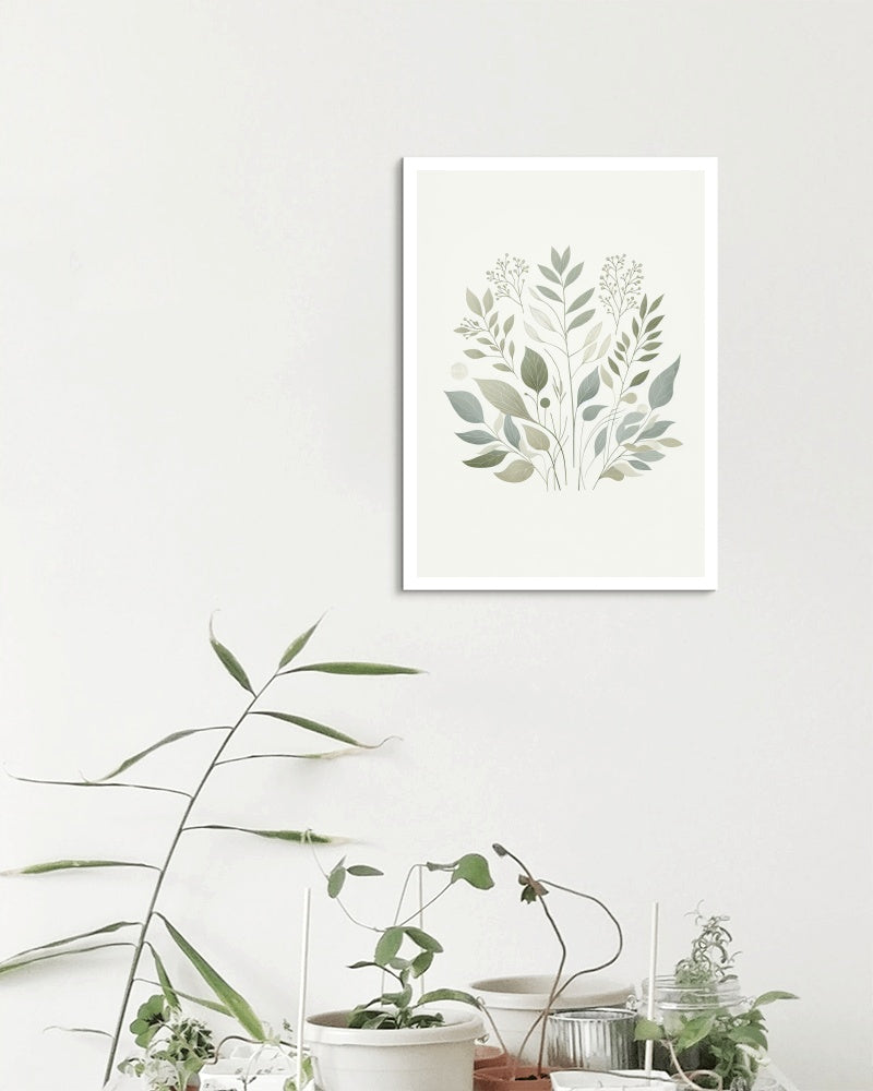 Verdant Aarunya Botanical Art: Modern Watercolor Sage and Off-White Organic Elements