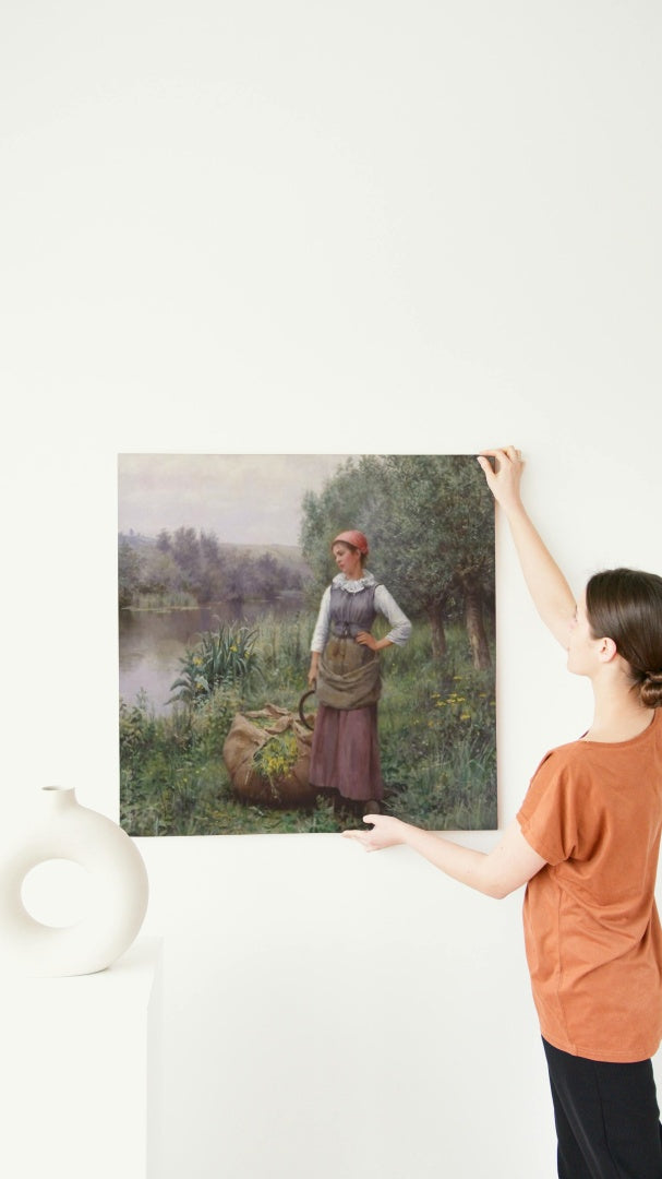 Girl by a stream, Flanders by Daniel Ridgway Knight Realism Art dated 1890