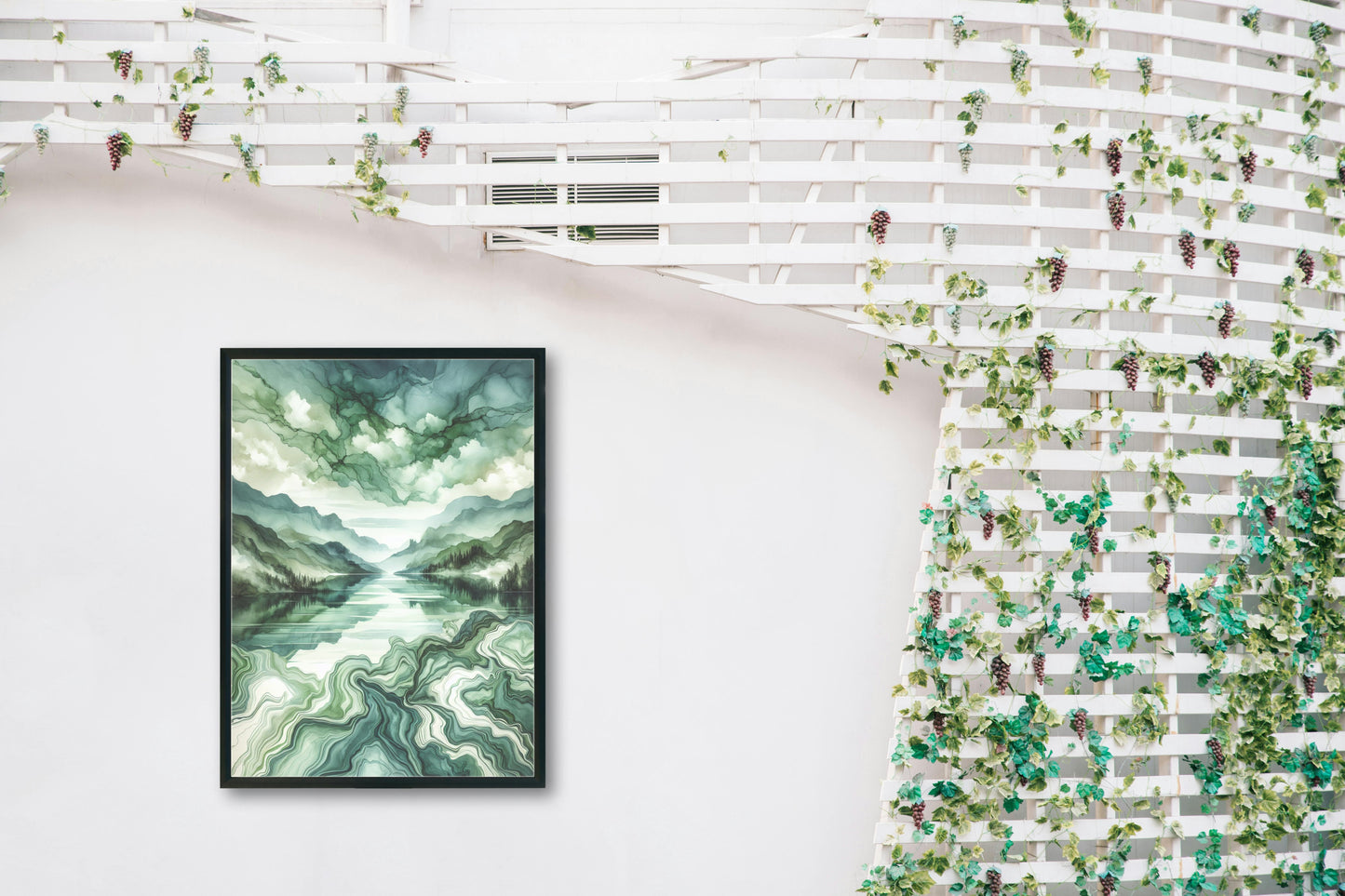 Verdant Atrinika Panorama: Opulent Modern Watercolor Landscape Art