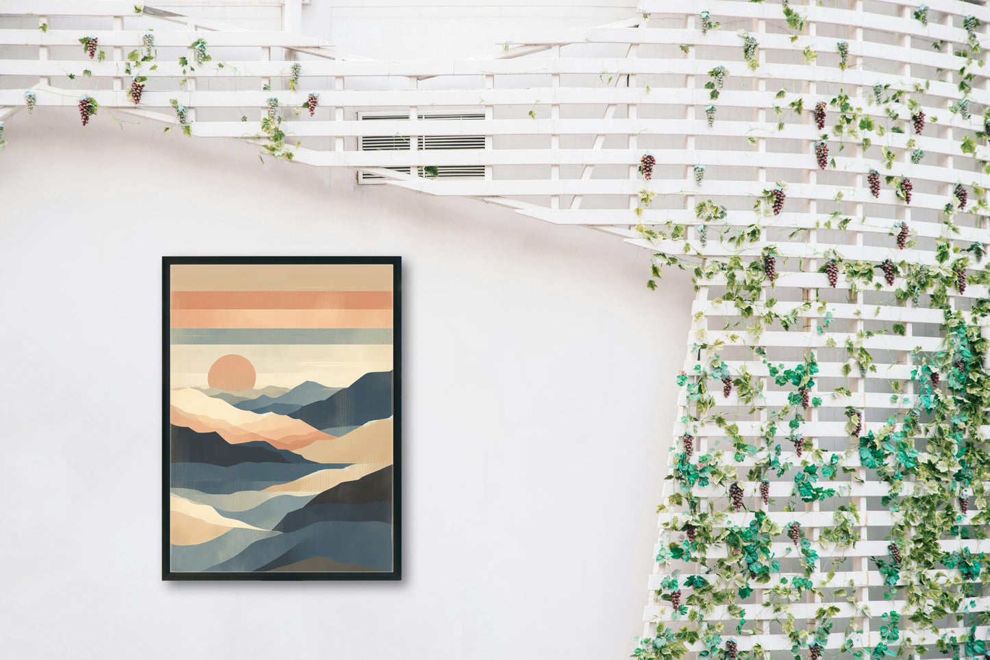 Seraphic Aranya Landscape Oilpainting: Modern Beige, Navy & Orange Hues