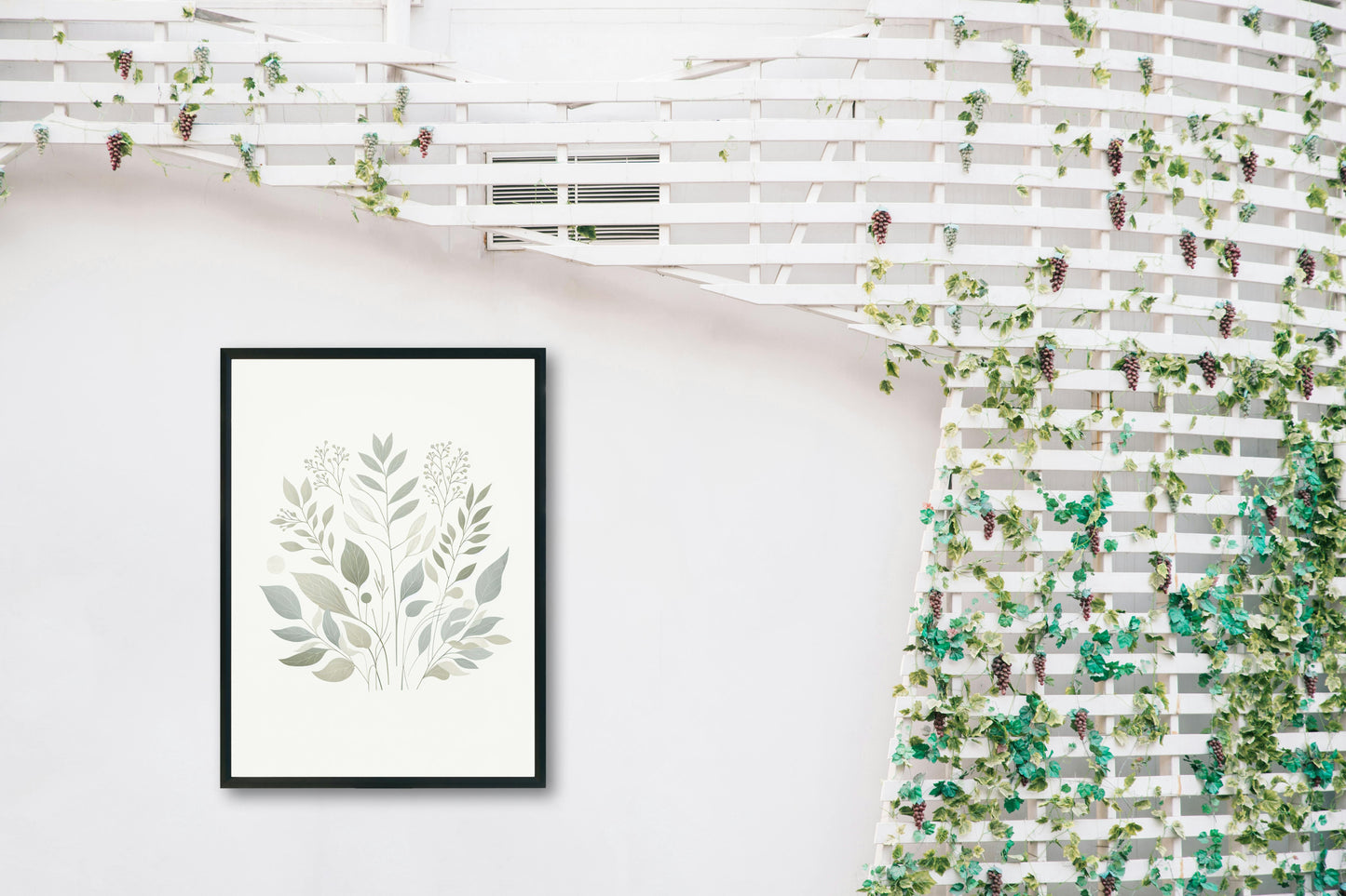 Verdant Aarunya Botanical Art: Modern Watercolor Sage and Off-White Organic Elements