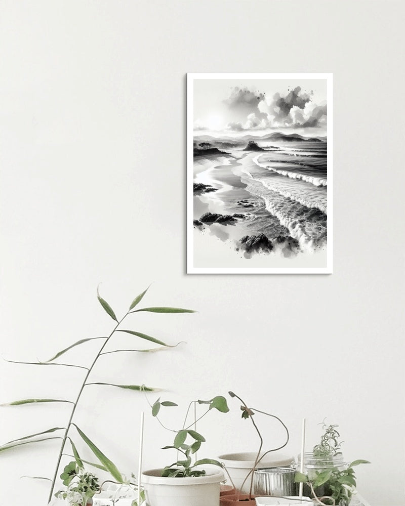 Monochroma Nirantara: Serene Achromatic Seascape