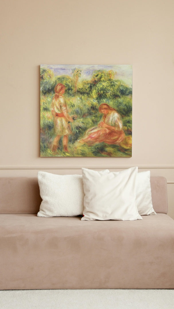 Two Young Women in a Landscape by Pierre-Auguste Renoir Impressionism Art dated 1916