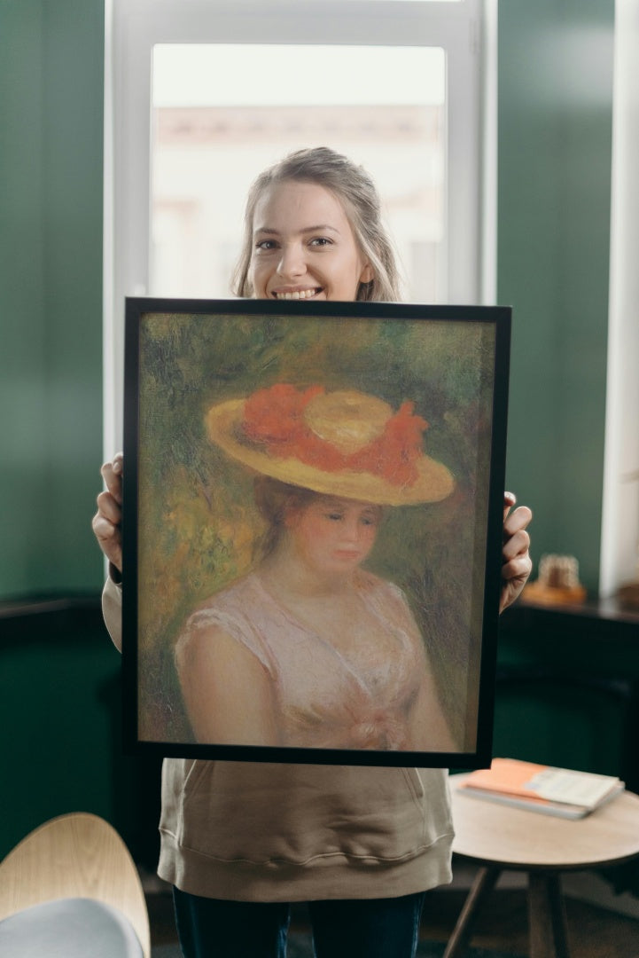 Young Woman in a Straw Hat by Pierre-Auguste Renoir Impressionism Art dated 1901