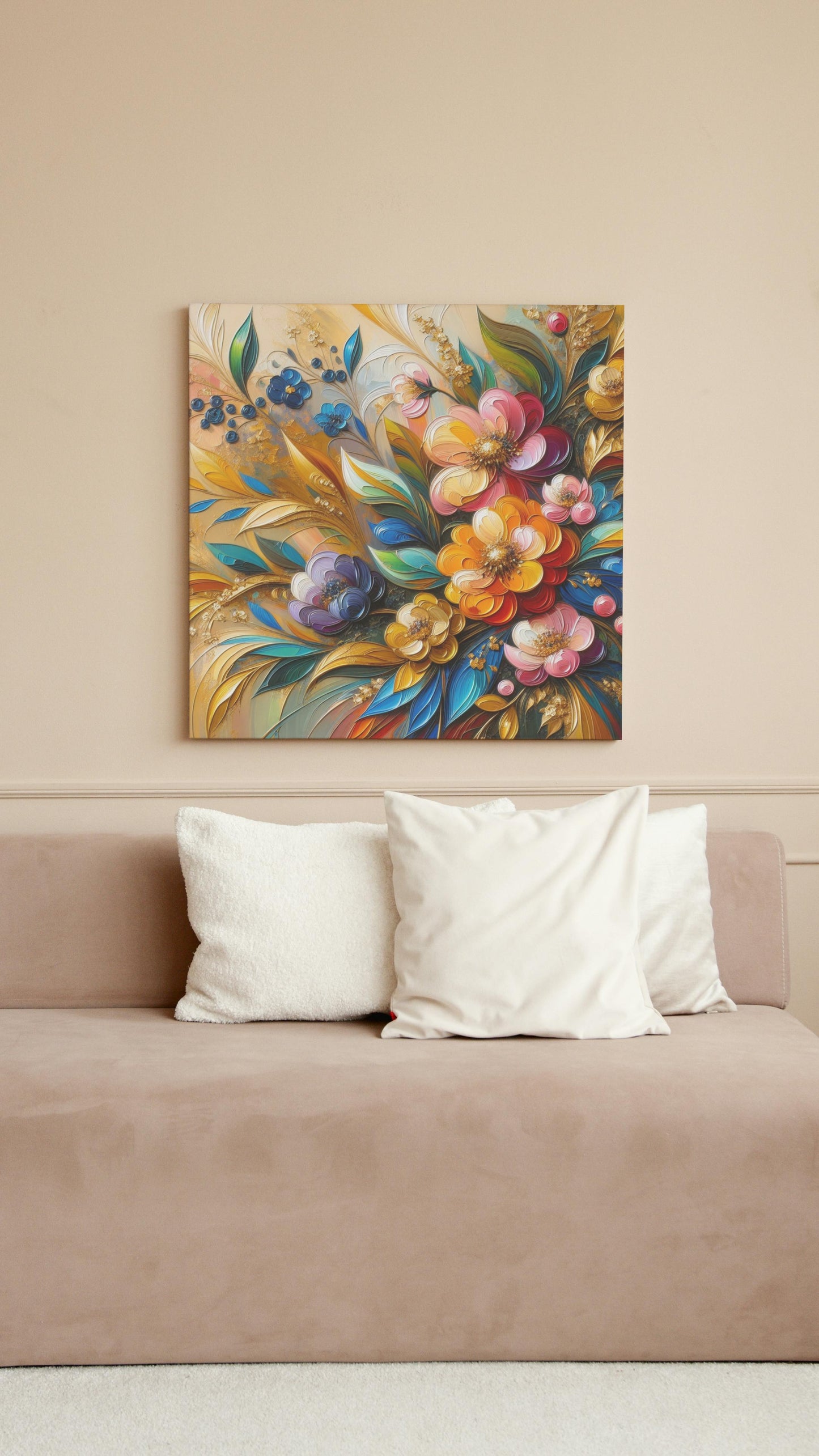 Floribundus Vividus: Luminous Golden Floral Oilpainting