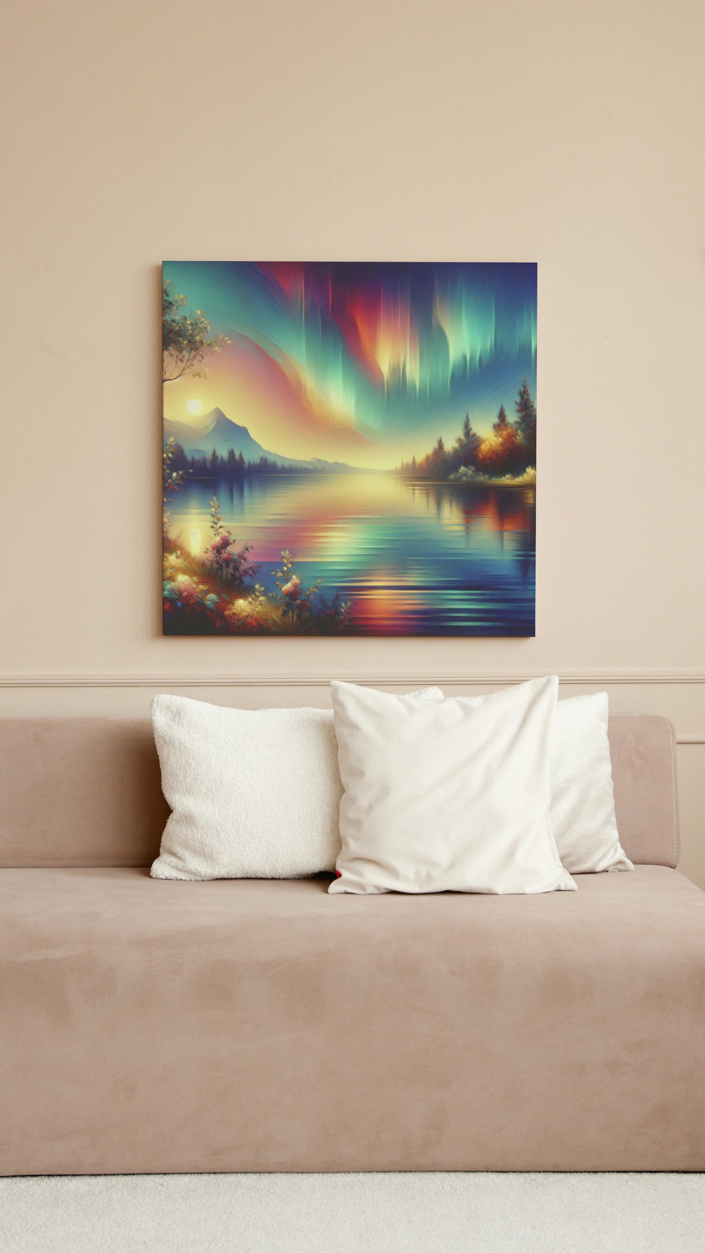 Seraphic Vistas: Ethereal Auroral Landscape Oilpainting Art