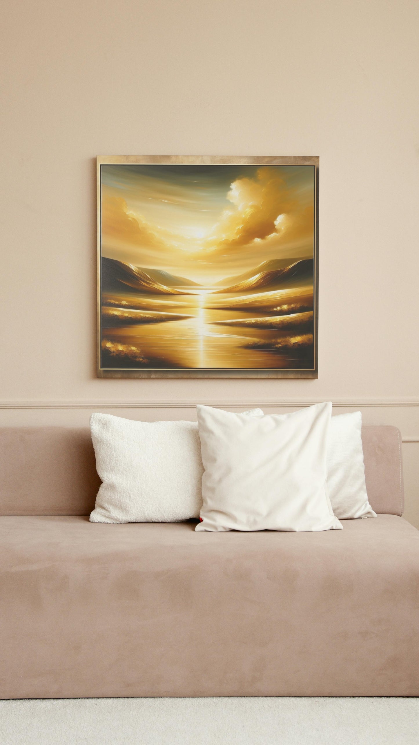 Aureate Pristinus Vista: Exquisite Golden Landscape Oil Painting