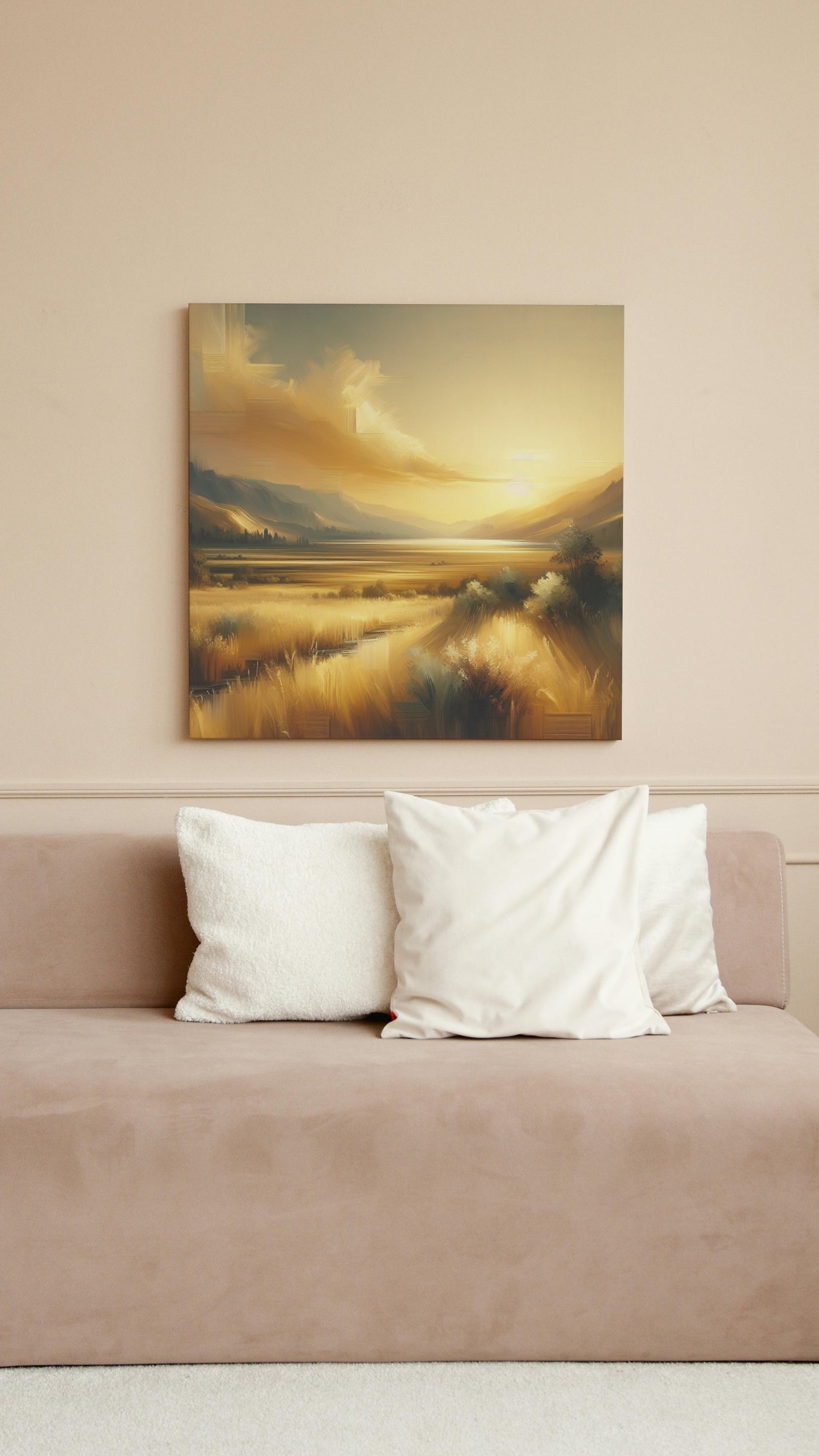 Aureate Vistara Serenitas - Modern Golden Landscape Oil Painting