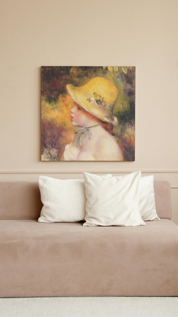 Young Girl in a Straw Hat by Pierre-Auguste Renoir Impressionism Art dated 1890