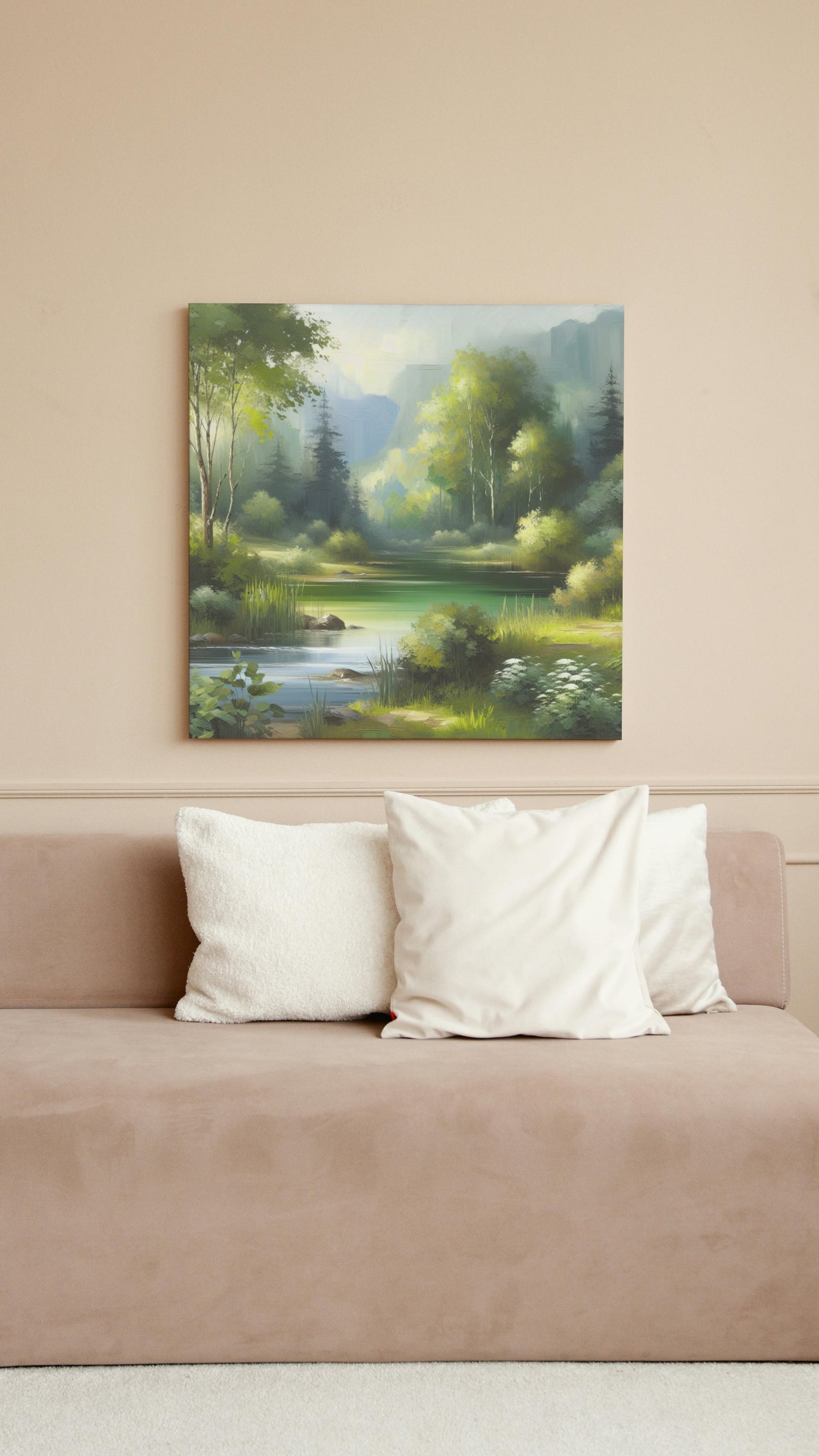 Serene Vistarama: Exquisite Verdant Landscape Oil Painting