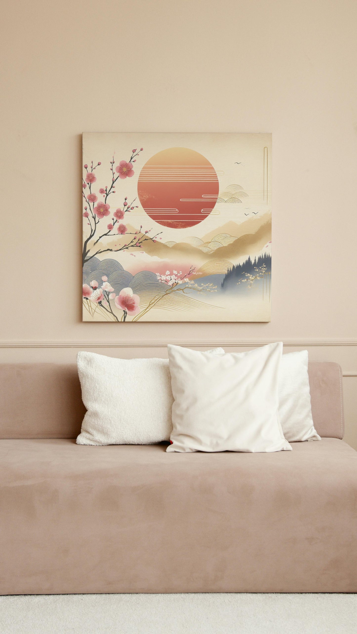 Radiant Aabhasa Sakura: Japanese Watercolor Art with Luminous Sun