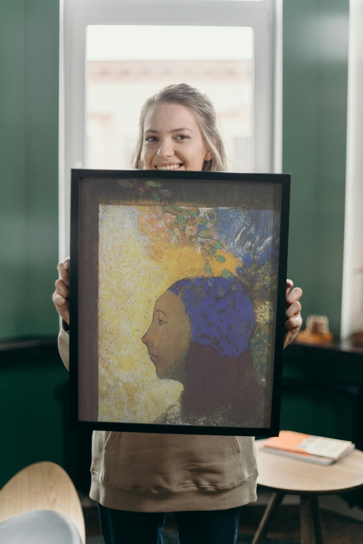 Young Girl in a Blue Bonnet by Odilon Redon Symbolism Art