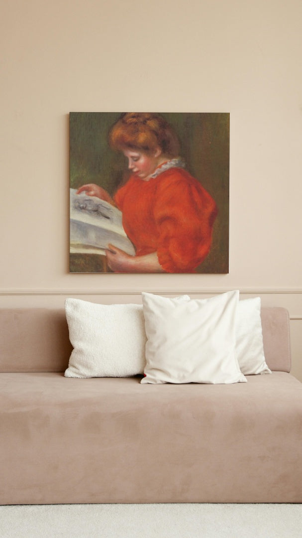 Young Woman Looking at a Print by Pierre-Auguste Renoir Impressionism Art dated 1896