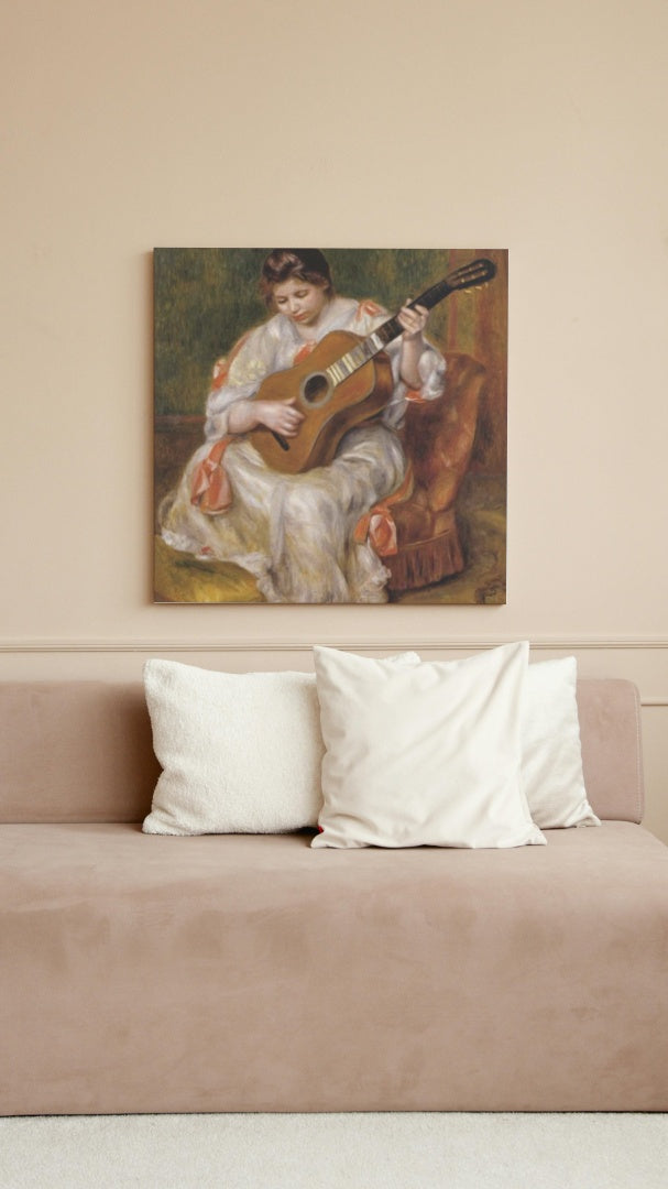 Woman Playing the Guitar by Pierre-Auguste Renoir Realism Art dated 1896