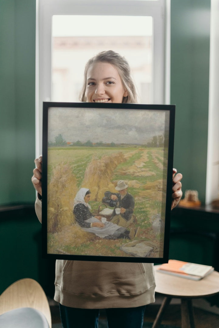 Lunch break in harvest time by Hugo M&#252;hlig Impressionism Art