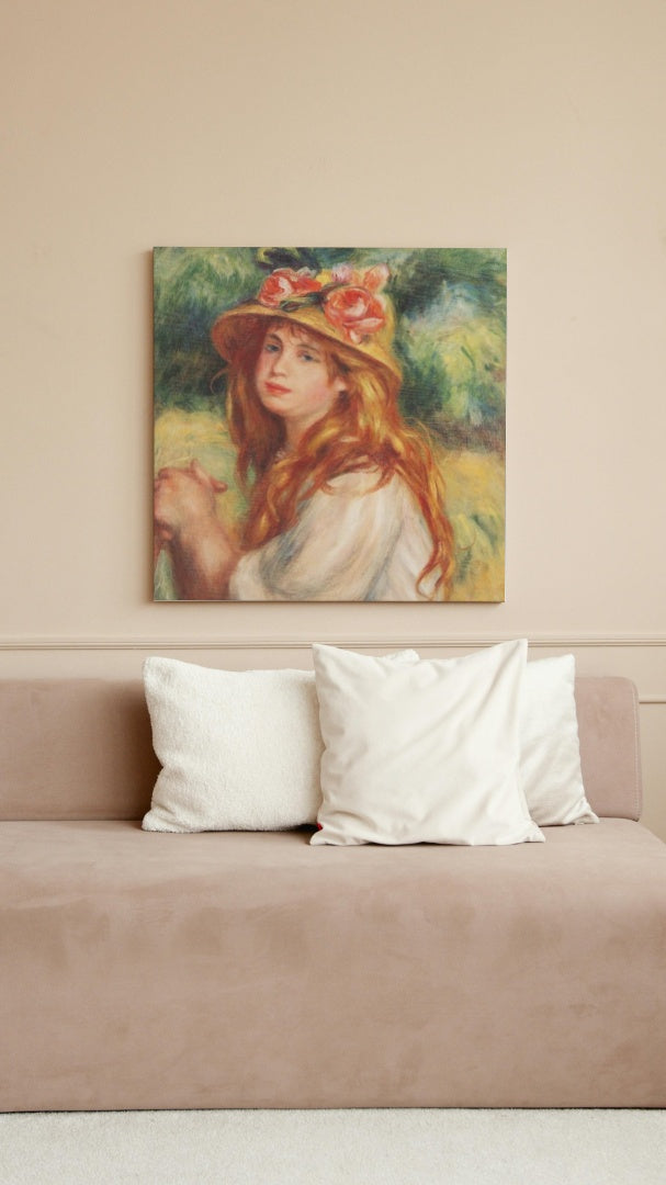 Blond in a Straw Hat(Seated Girl) by Pierre-Auguste Renoir Impressionism Art