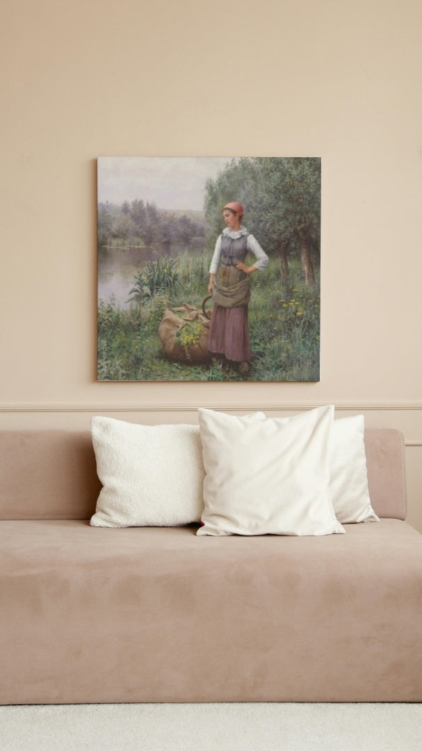 Girl by a stream, Flanders by Daniel Ridgway Knight Realism Art dated 1890