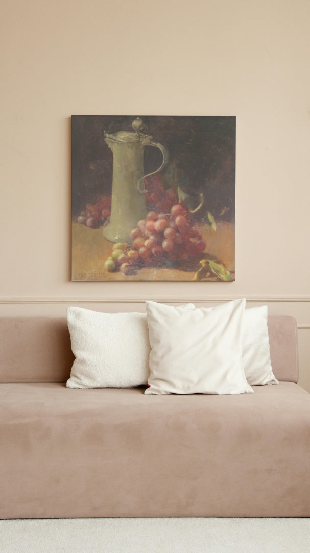 Still life with grapes &amp; pewter flagon by Emil Carlsen Realism Art dated 1890