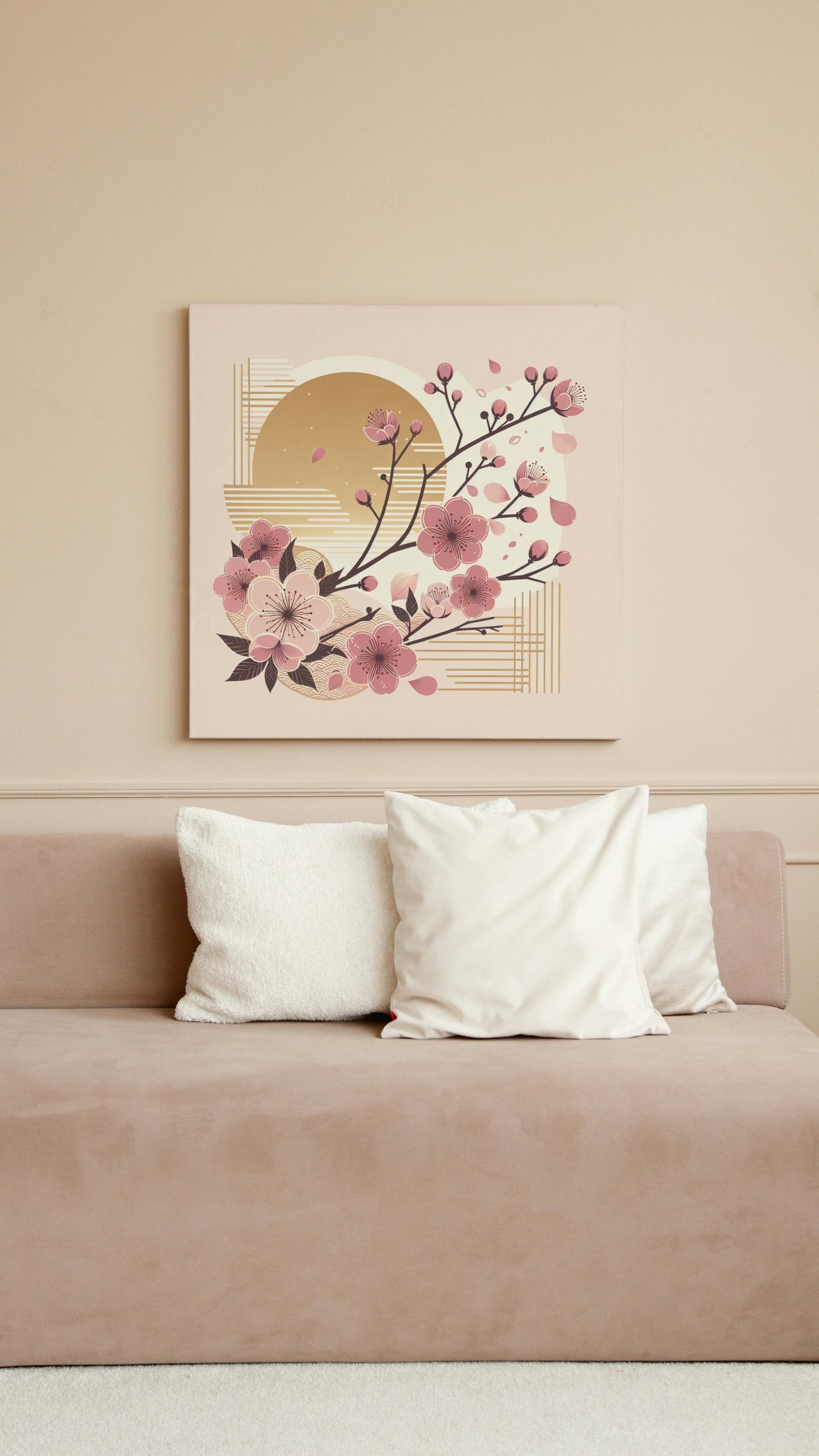 Auroralis Sakura: Resplendent Japanese Art with Ethereal Cherry Blossoms and Gilded Sun