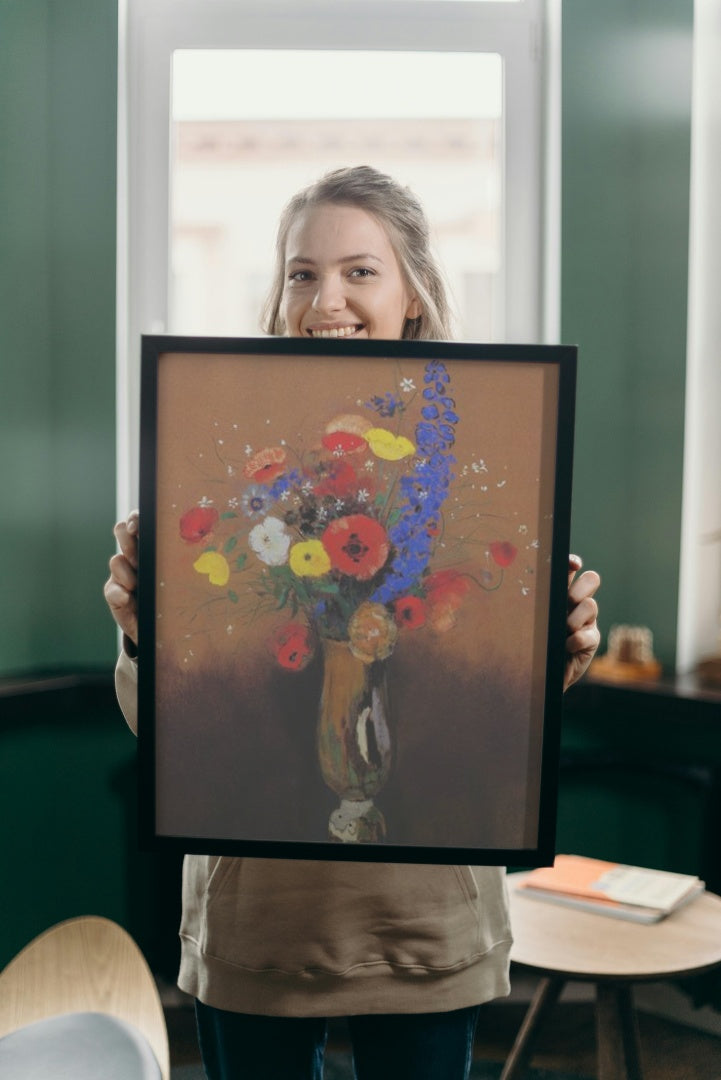 Wild flowers in a Long-necked Vase by Odilon Redon Realism Art dated 1912