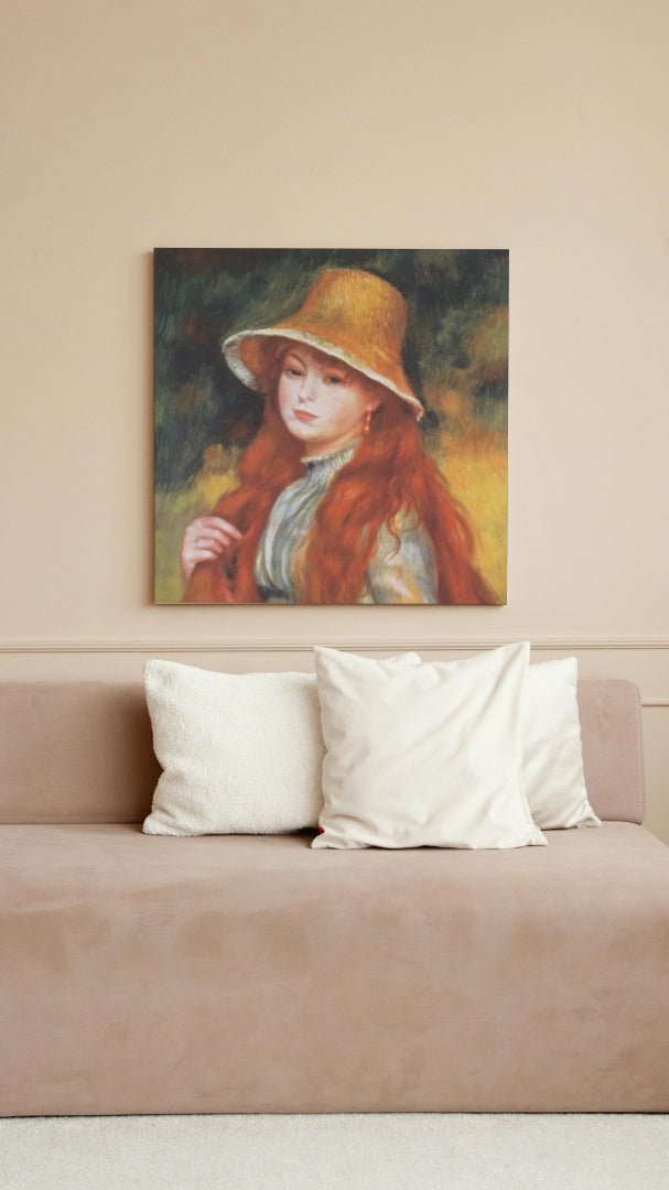 Young Girl in a Straw Hat by Pierre-Auguste Renoir Impressionism Art dated 1884