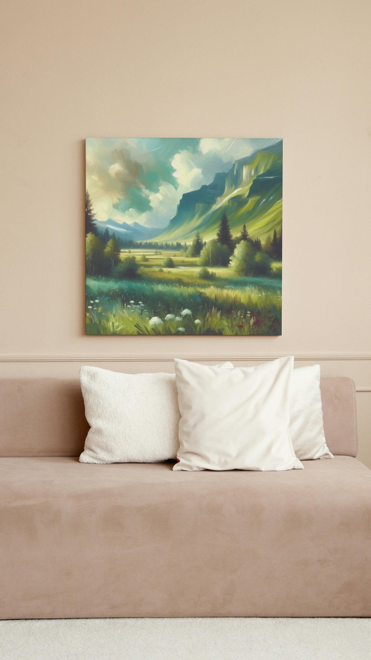 Serene Vistarum Elysian Meadow - Modern Landscape Oil Painting