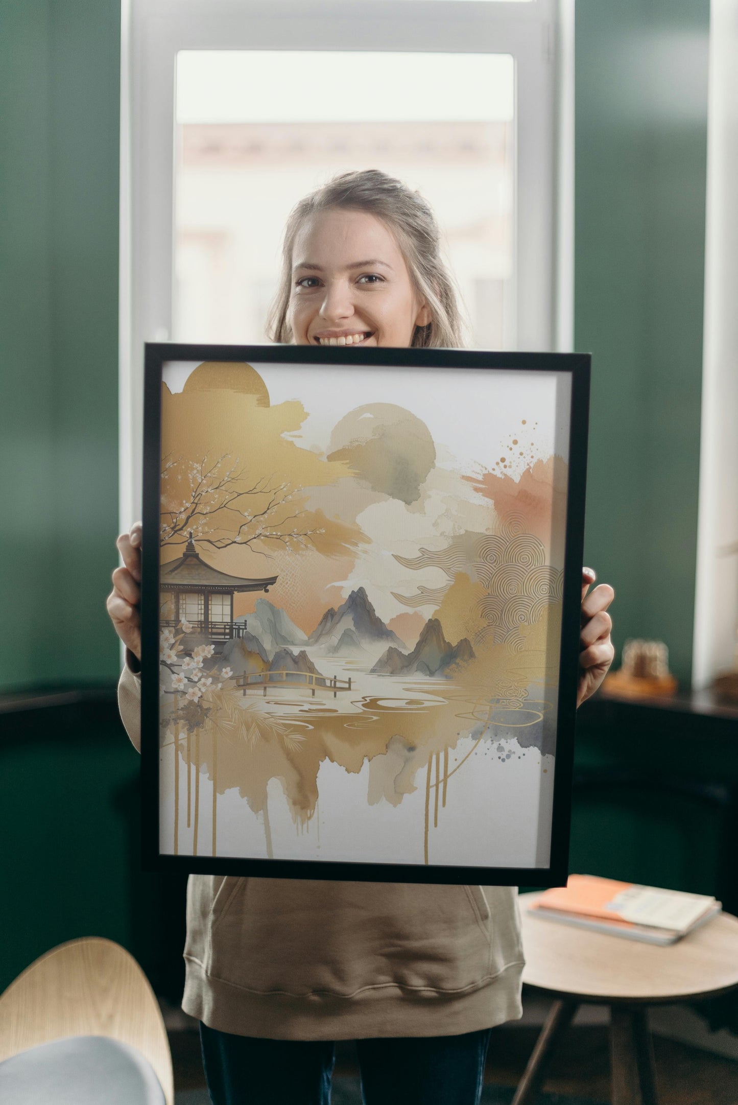 Aureate Nalin Radiance: Modern Japanese Watercolor Art