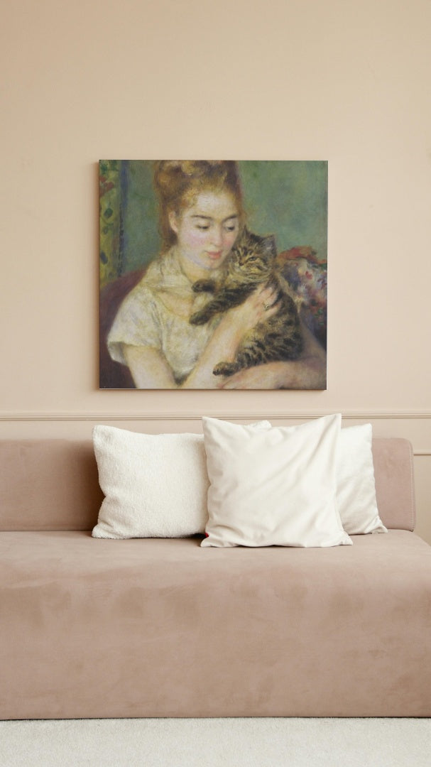 Woman with a Cat by Pierre-Auguste Renoir Impressionism Art dated 1875