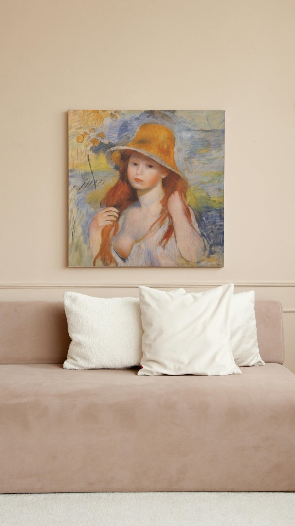 Young Woman in a Straw Hat by Pierre-Auguste Renoir Impressionism Art dated 1884