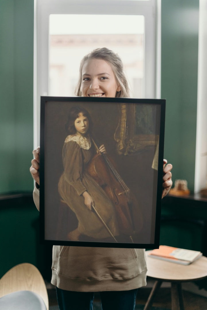 A Young Violoncellist by Lilla Cabot Perry Impressionism Art dated 1892