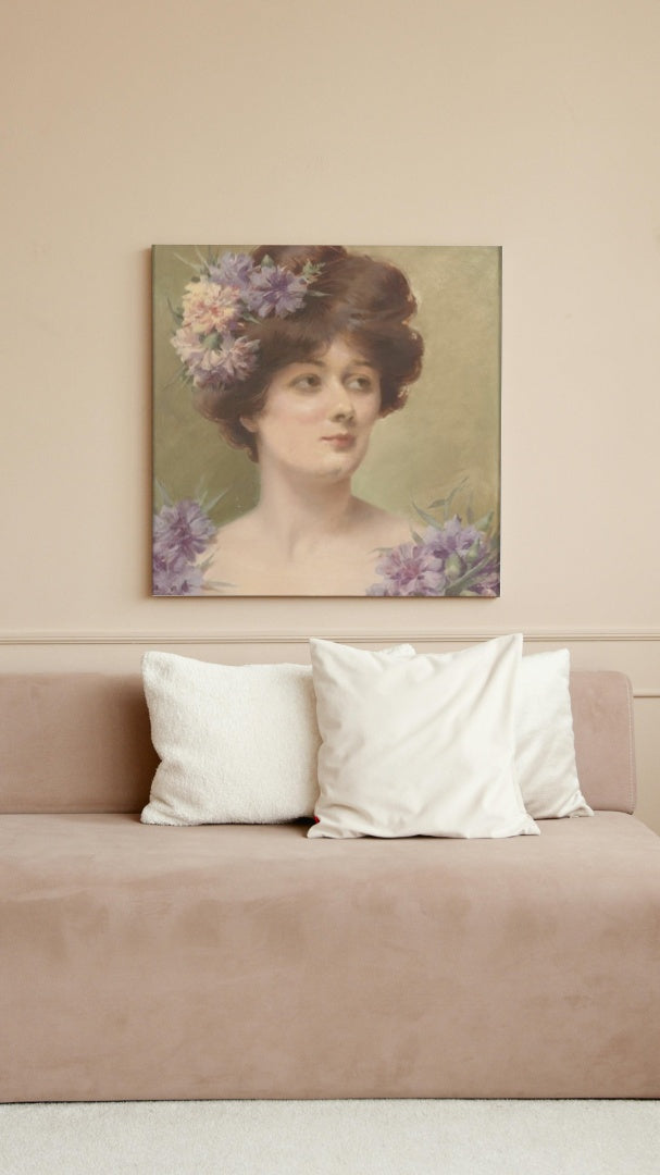 Portrait of a Woman with Mauve Flowers by Louise Abb&#233;ma dated 1927