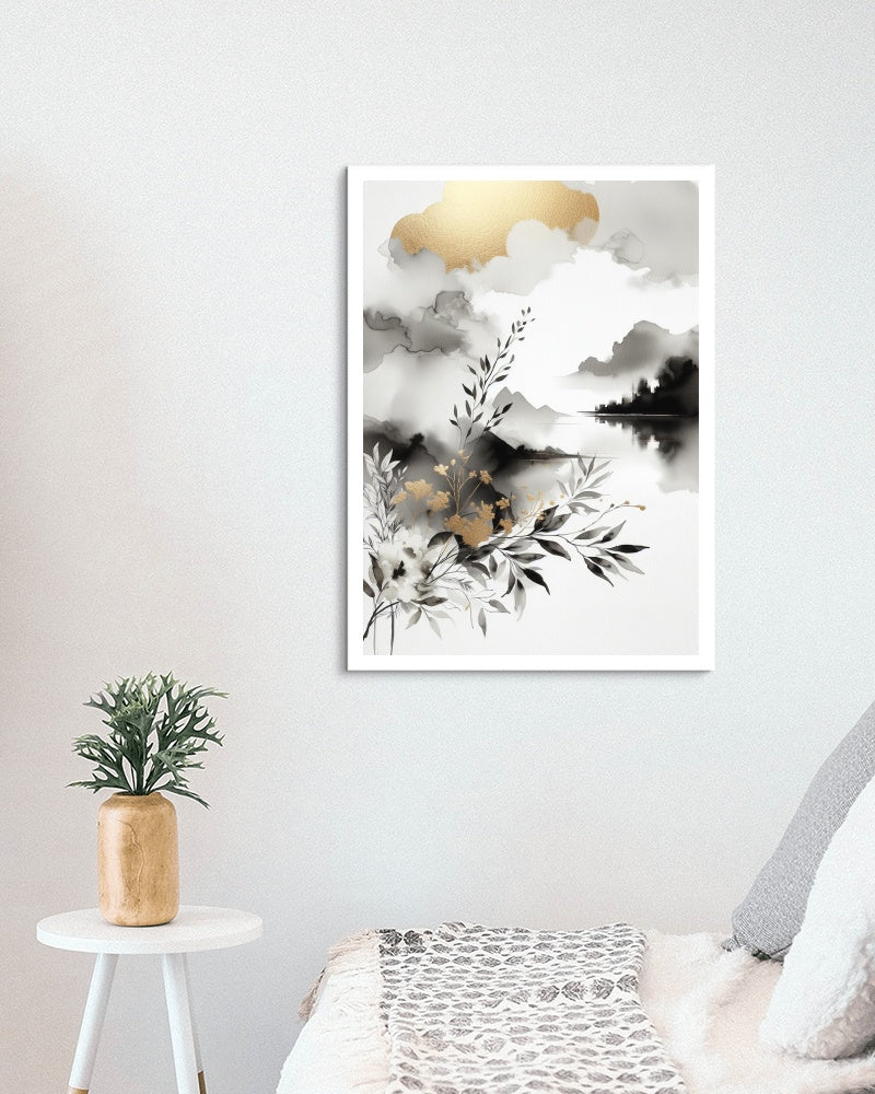 Aureum Nigrumque Elegans - Golden Black and White Opulent Artwork