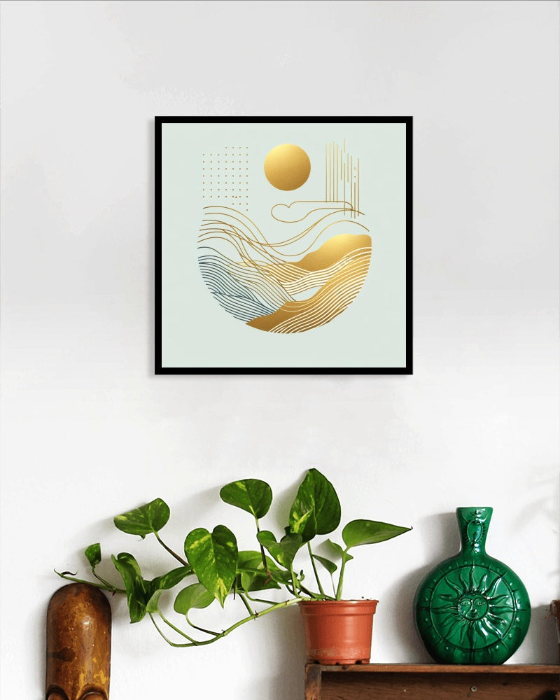 Golden Serenity: Minimalistic Modern Abstract Art